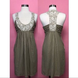 Molly New York tan cream lace shift dress 4S